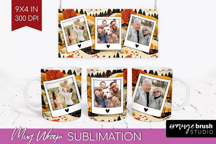 Fall Photo Frame Mug Wrap - Autumn Mug Sublimation