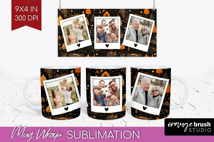 Fall Photo Frame Mug Wrap - Autumn Mug Sublimation