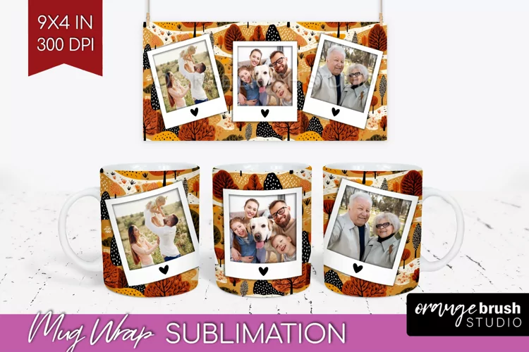 Fall Photo Frame Mug Wrap - Autumn Mug Sublimation