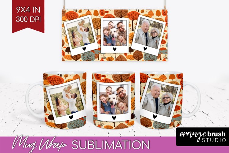 Fall Photo Frame Mug Wrap - Autumn Mug Sublimation example image 1