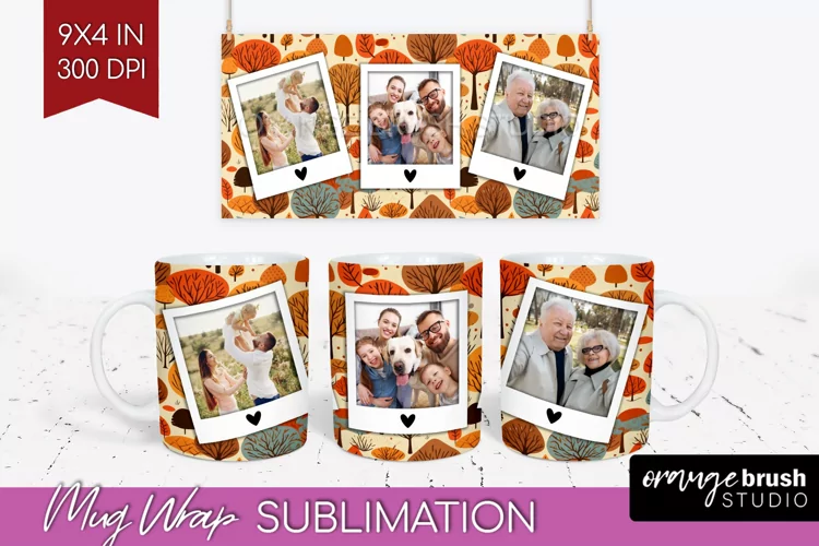 Fall Photo Frame Mug Wrap - Autumn Mug Sublimation