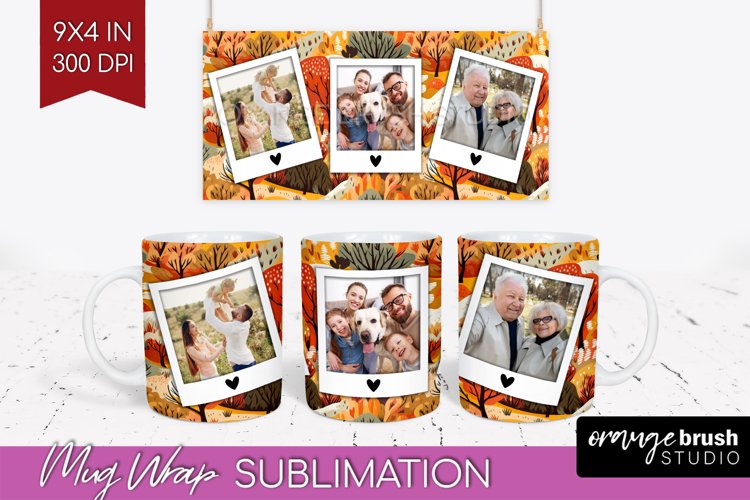Fall Photo Frame Mug Wrap - Autumn Mug Sublimation example image 1