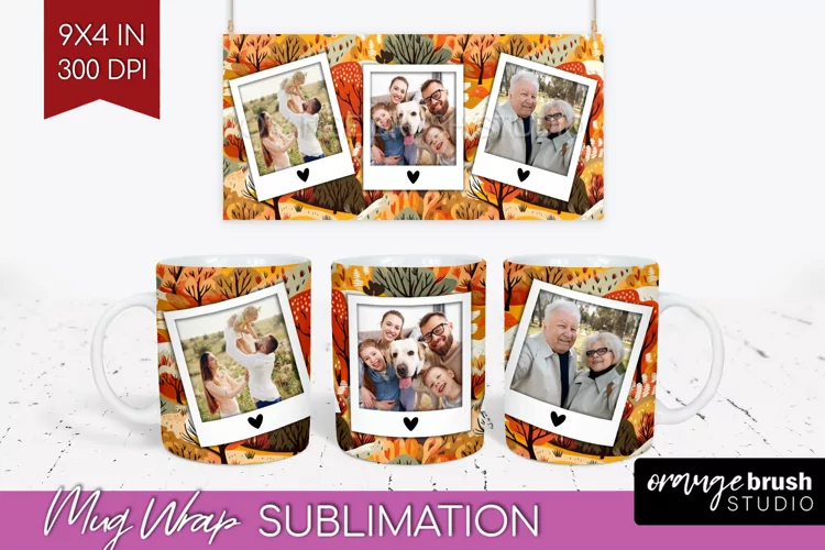 Fall Photo Frame Mug Wrap - Autumn Mug Sublimation