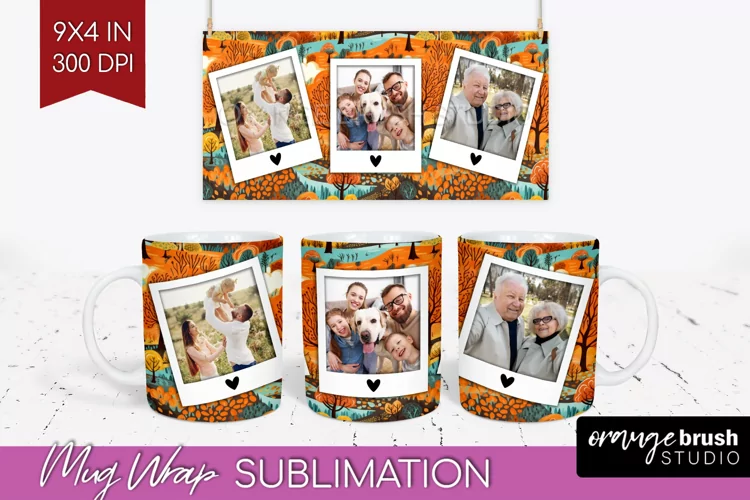 Fall Photo Frame Mug Wrap - Autumn Mug Sublimation