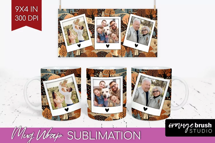 Fall Photo Frame Mug Wrap - Autumn Mug Sublimation
