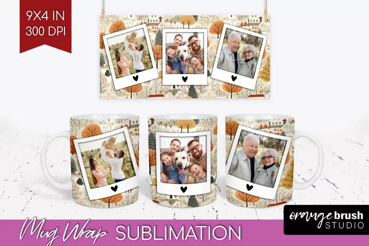 Fall Photo Frame Mug Wrap - Autumn Mug Sublimation