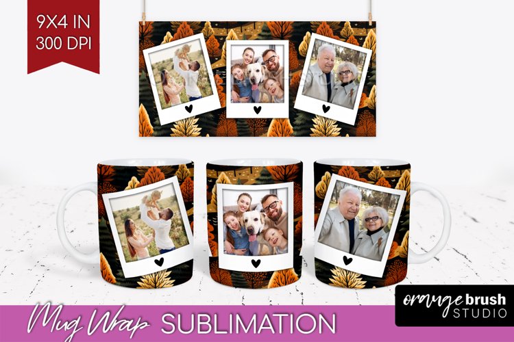 Fall Photo Frame Mug Wrap - Autumn Mug Sublimation example image 1