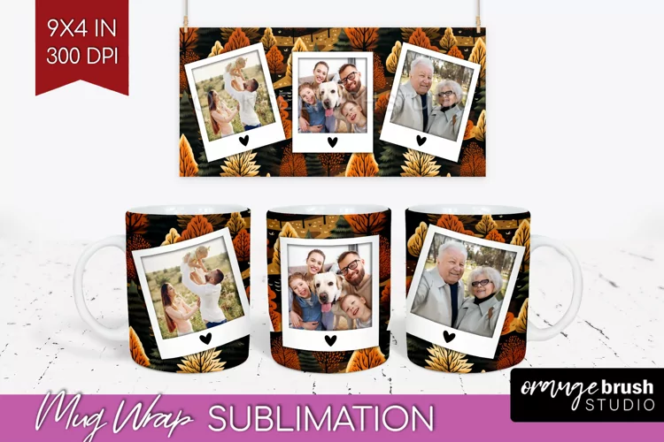 Fall Photo Frame Mug Wrap - Autumn Mug Sublimation