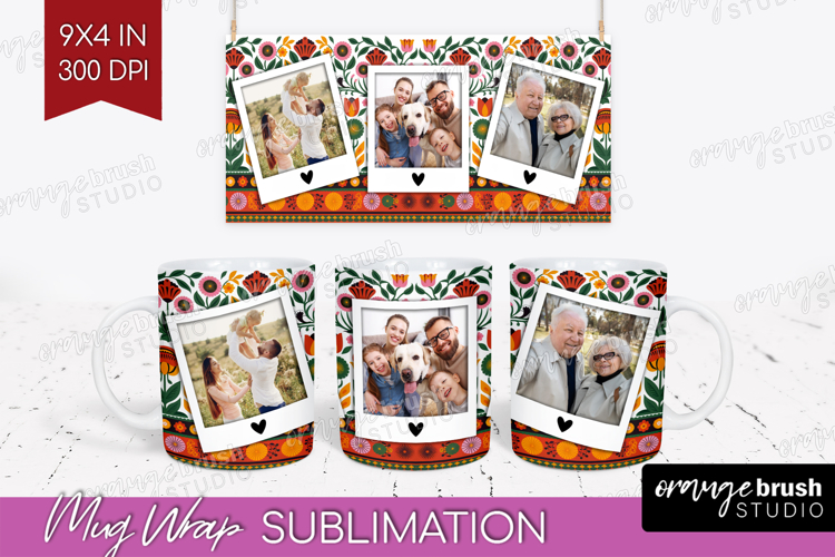 Folk Flowers Photo Mug Wrap PNG - Floral Picture Frame Mug