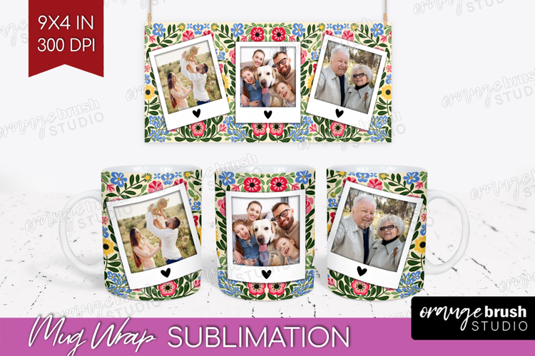 Folk Flowers Photo Mug Wrap PNG - Floral Picture Frame Mug