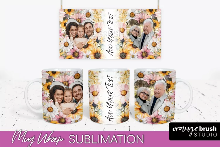 Add Your Photo Mug Wrap -Floral Mug Sublimation Design