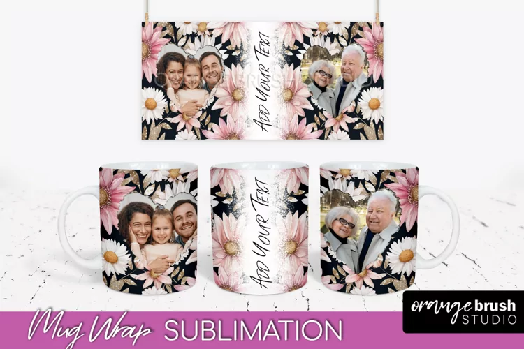 Add Your Photo Mug Wrap -Floral Mug Sublimation Design