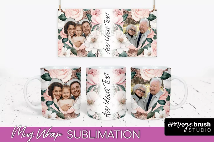 Add Your Photo Mug Wrap -Floral Mug Sublimation Design