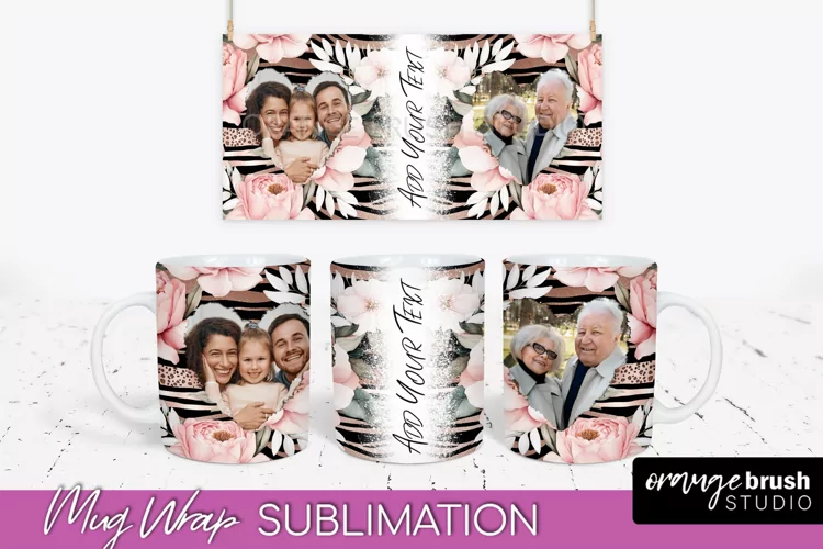 Add Your Photo Mug Wrap -Floral Mug Sublimation Design