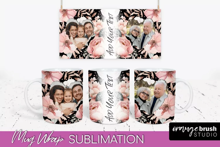 Add Your Photo Mug Wrap -Floral Mug Sublimation Design