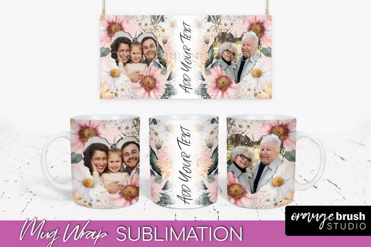 Add Your Photo Mug Wrap -Floral Mug Sublimation Design