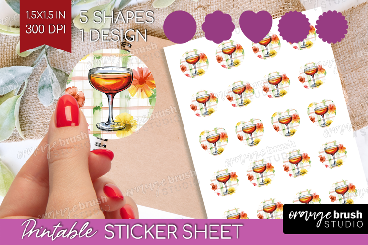 Negroni Cocktail Round Sticker Summer Drink Printable