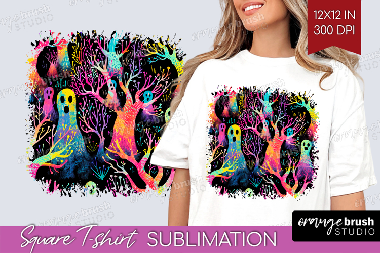 Neon Halloween Square Tshirt Background - Spooky PNG