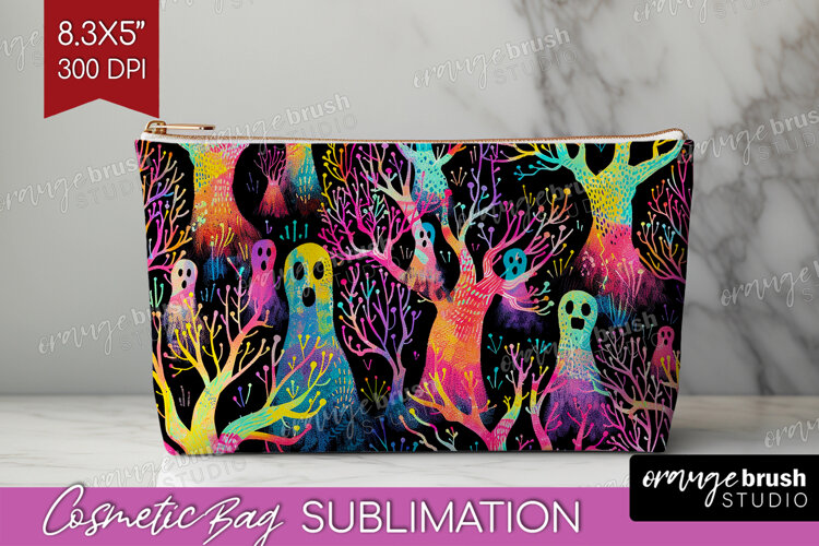 Neon Halloween Cosmetic Bag - Spooky Makeup Bag PNG example image 1
