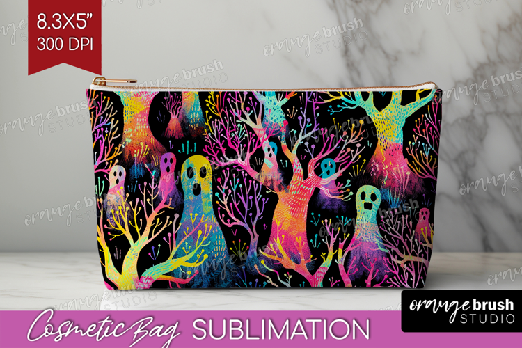 Neon Halloween Cosmetic Bag - Spooky Makeup Bag PNG