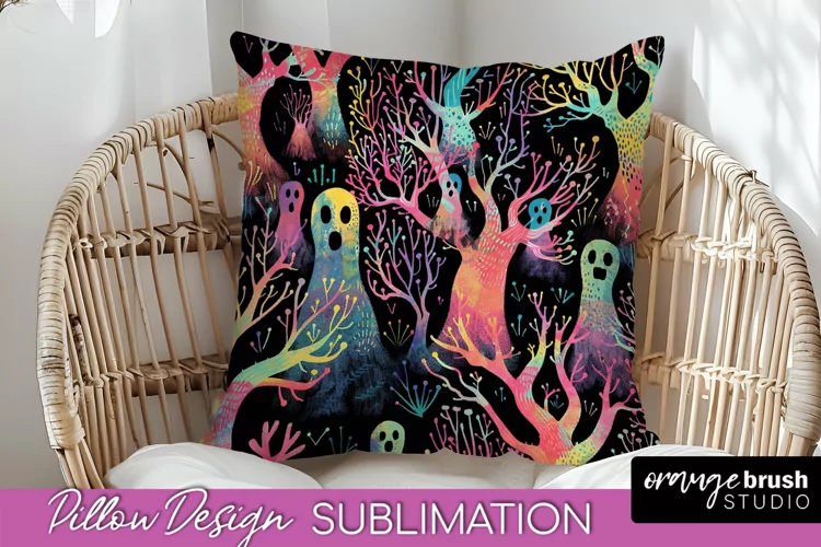 Neon Halloween Pillow Sublimation - Spooky Pillow Cover