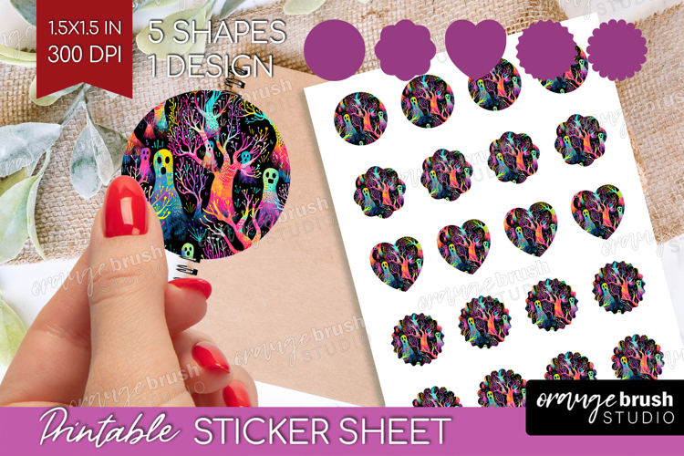 Neon Halloween Round Sticker - Spooky Printable Sticker