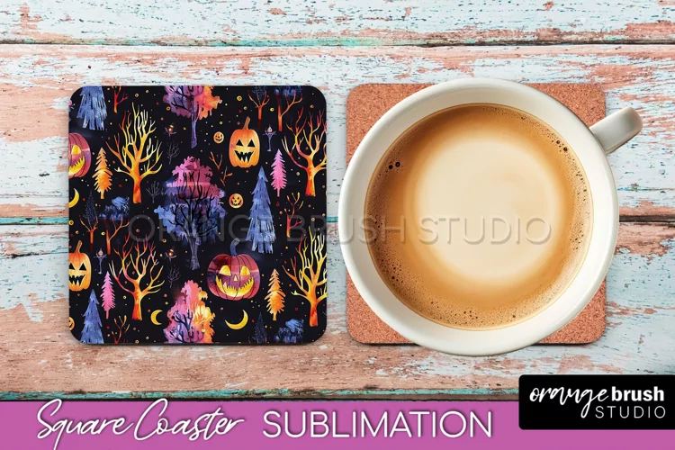 Neon Halloween Coasters - Spooky Square Coaster Sublimation