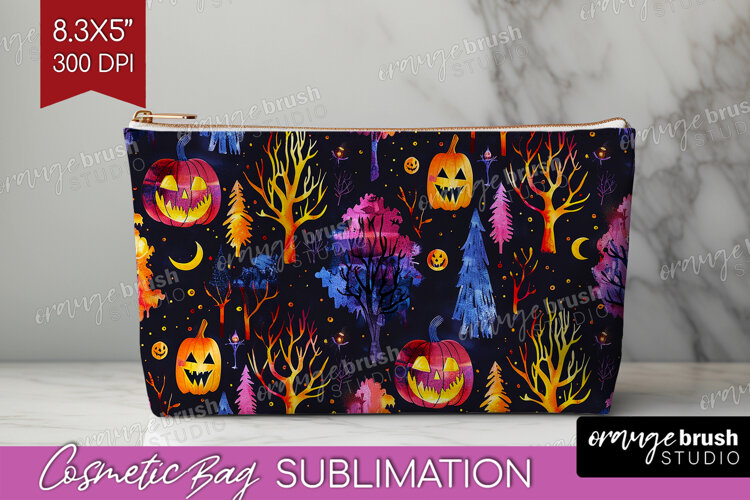 Neon Halloween Cosmetic Bag - Spooky Makeup Bag PNG example image 1