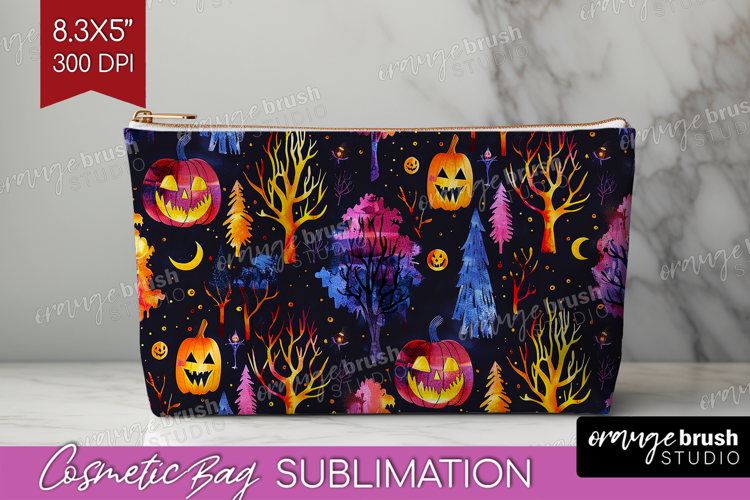 Neon Halloween Cosmetic Bag - Spooky Makeup Bag PNG