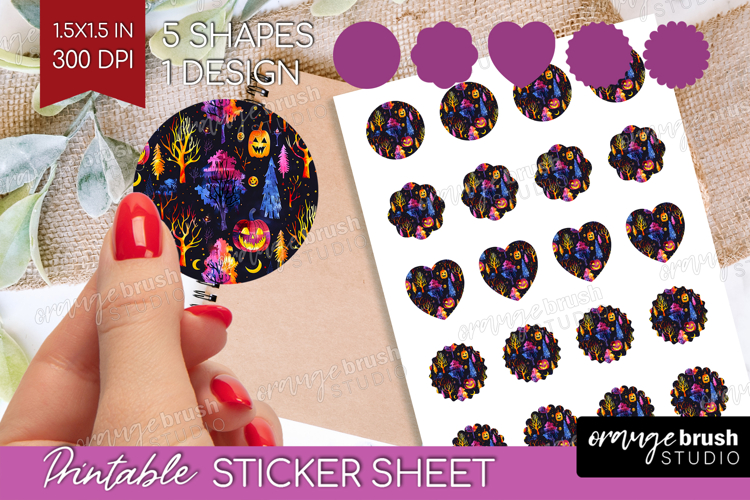 Neon Halloween Round Sticker - Spooky Printable Sticker