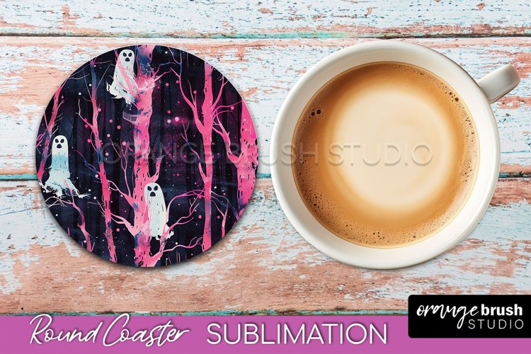 Neon Halloween Coasters - Spooky Round Coaster Sublimation example image 1
