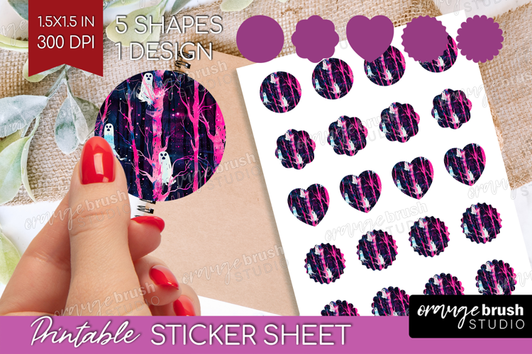 Neon Halloween Round Sticker - Spooky Printable Sticker