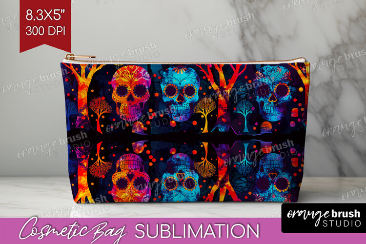 Neon Halloween Cosmetic Bag - Spooky Makeup Bag PNG example image 1