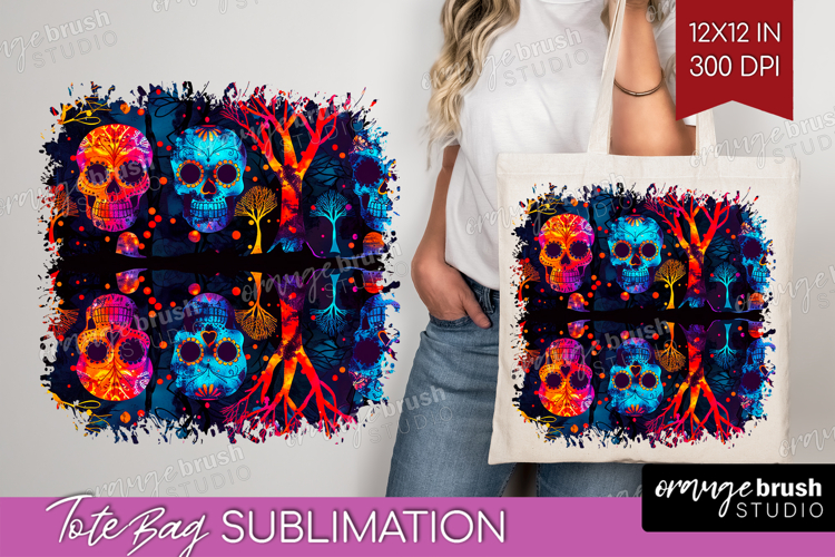 Neon Halloween Tote Bag - Spooky Tote Bag PNG Sublimation