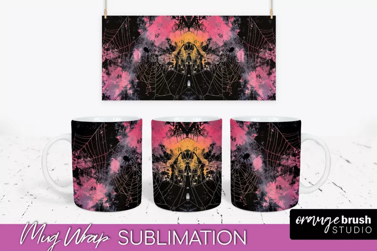 Neon Halloween Mug Wrap - Spooky Mug Sublimation Designs
