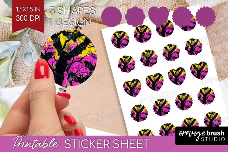 Neon Halloween Round Sticker - Spooky Printable Sticker