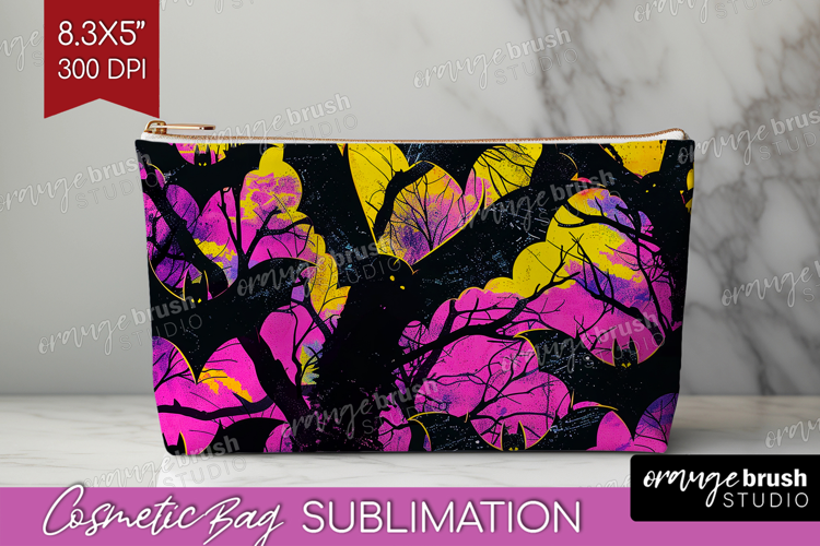 Neon Halloween Cosmetic Bag - Spooky Makeup Bag PNG