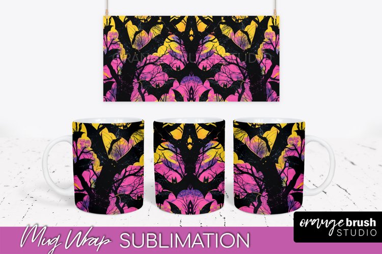 Neon Halloween Mug Wrap - Spooky Mug Sublimation Designs example image 1