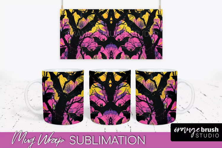 Neon Halloween Mug Wrap - Spooky Mug Sublimation Designs