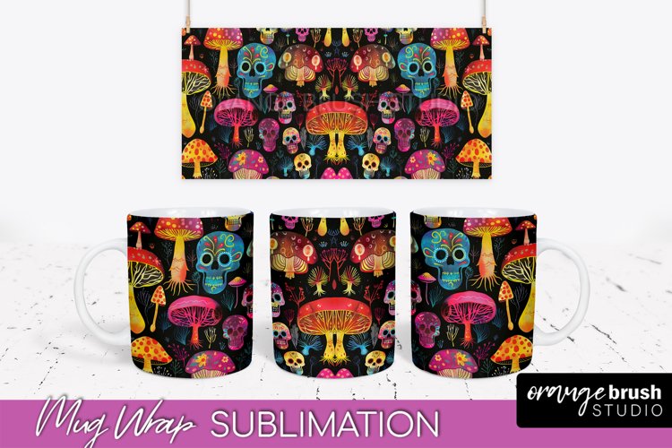 Neon Halloween Mug Wrap - Spooky Mug Sublimation Designs