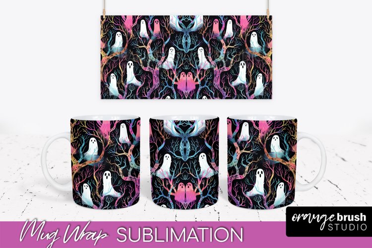 Neon Halloween Mug Wrap - Spooky Mug Sublimation Designs example image 1