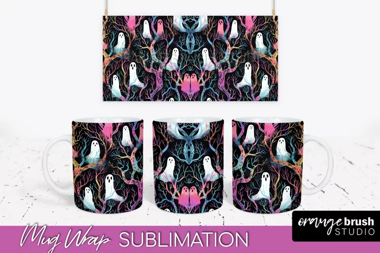 Neon Halloween Mug Wrap - Spooky Mug Sublimation Designs