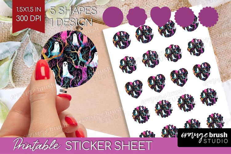Neon Halloween Round Sticker - Spooky Printable Sticker