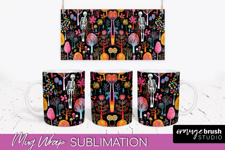 Neon Halloween Mug Wrap - Spooky Mug Sublimation Designs