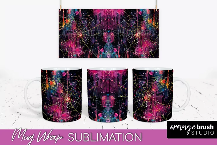 Neon Halloween Mug Wrap - Spooky Mug Sublimation Designs