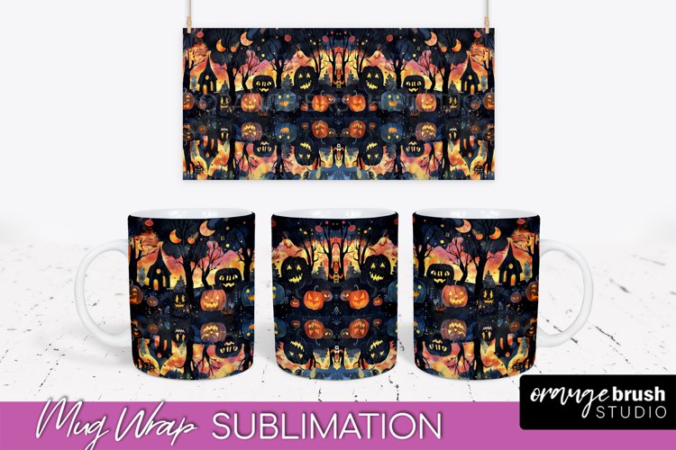 Neon Halloween Mug Wrap - Spooky Mug Sublimation Designs example image 1