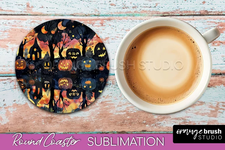 Neon Halloween Coasters - Spooky Round Coaster Sublimation