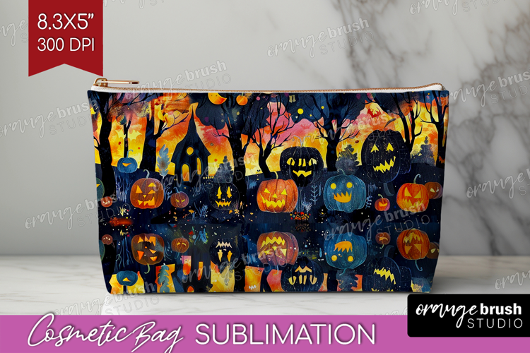 Neon Halloween Cosmetic Bag - Spooky Makeup Bag PNG