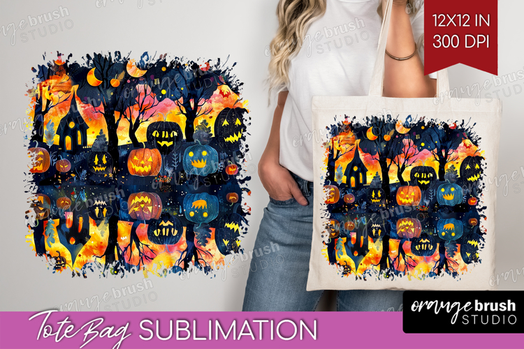 Neon Halloween Tote Bag - Spooky Tote Bag PNG Sublimation