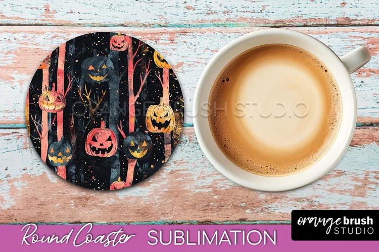Neon Halloween Coasters - Spooky Round Coaster Sublimation